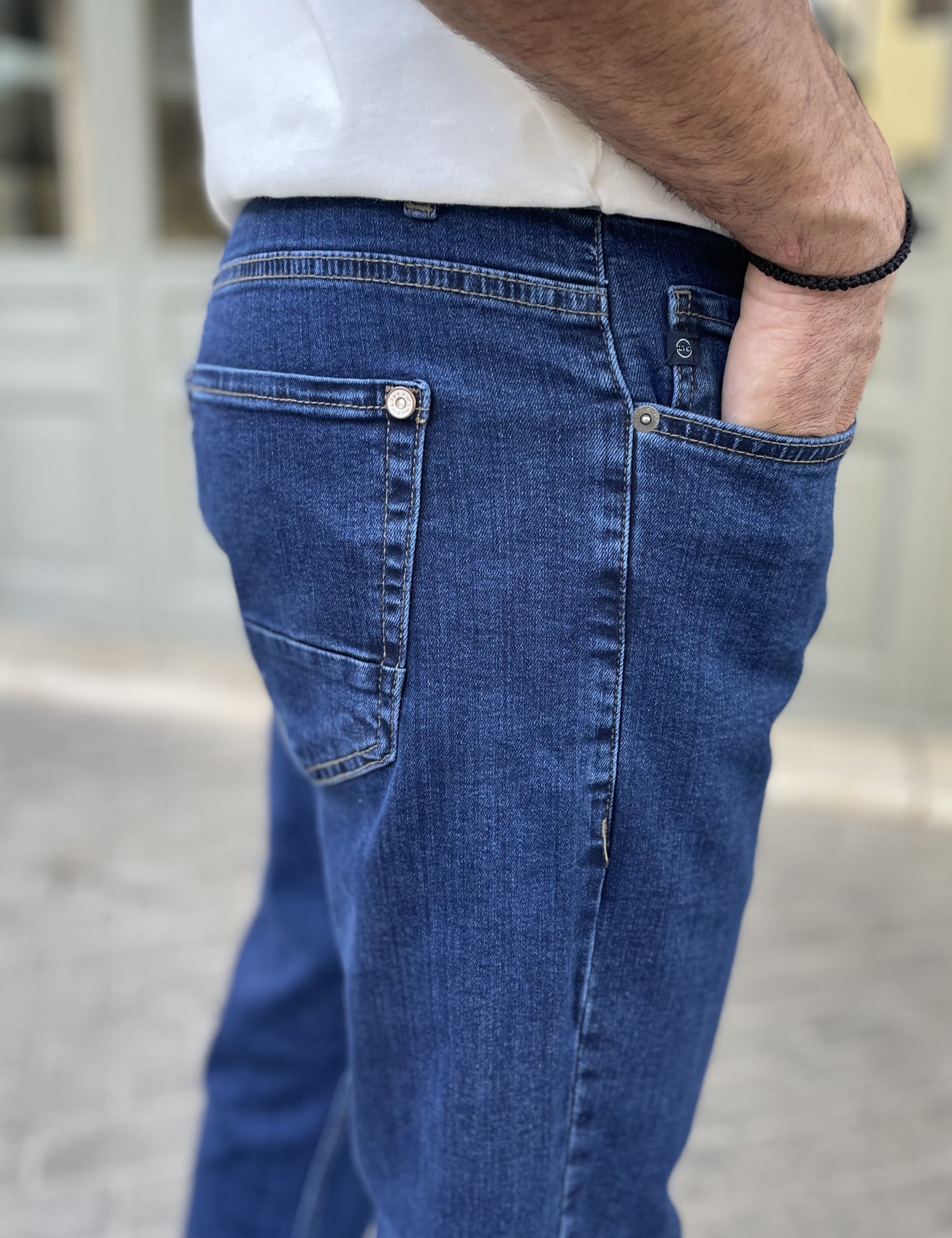 Ανδρικό μπλε πλυμένο τζιν ελαστικό σε ίσια γραμμή με φερμουάρ Plus Size LC17504 φωτογραφία